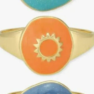 Celestial Enamel Gold Ring Sun Moon Stars Orange Sun